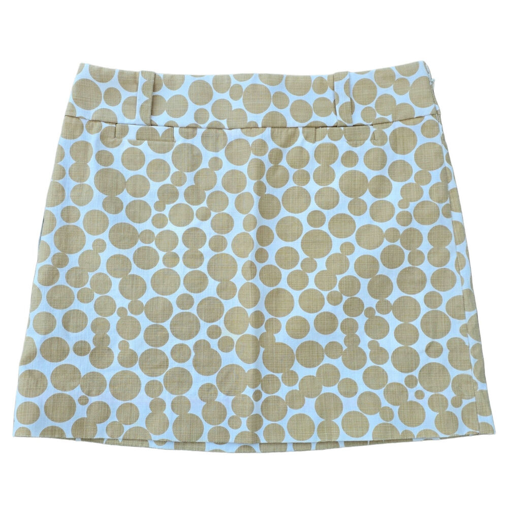 J.Crew Mini Skirt Size 2 Tan White Polka Dots Side Zip Pockets